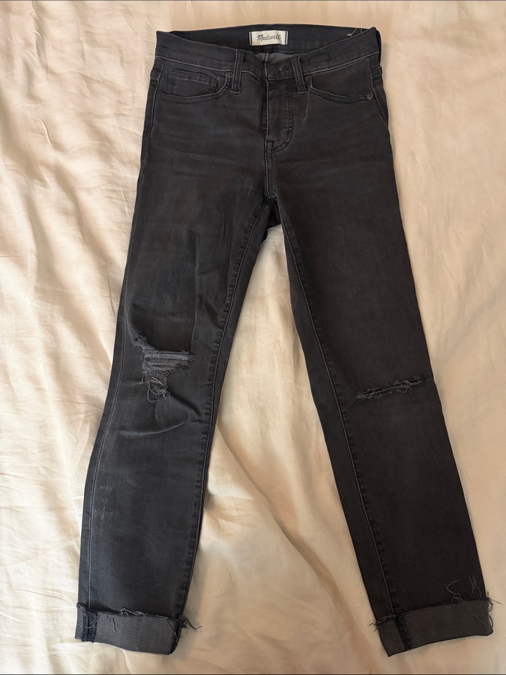 Madewell Grey Skinny Jeans with Distressed Knees